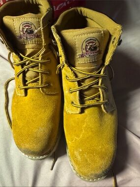Kids Yellow Suede Lace-Up Boots